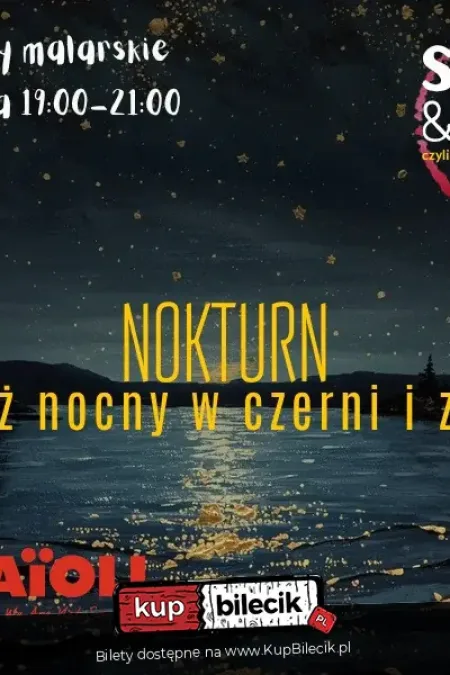 Malowanie przy winie w Aioli - Nokturn: pejzaż nocny w czerni i złocie